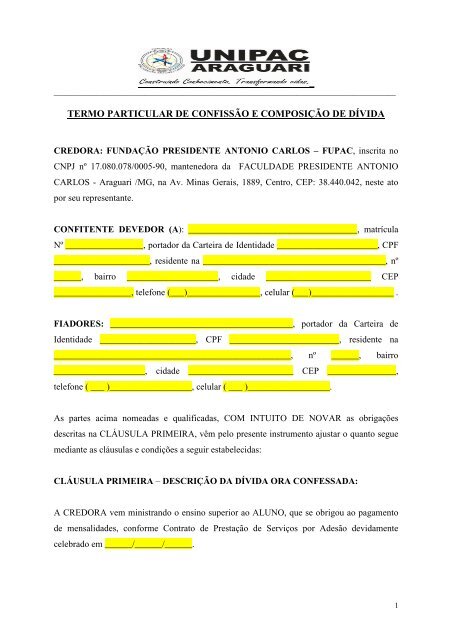 Modelo De Termo De Confissao De Divida