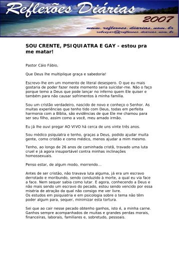 SOU CRENTE, PSIQUIATRA E GAY - estou pra me matar!