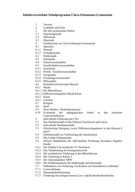 Inhaltsverzeichnis Schulprogramm Clara-Schumann ... - CSG