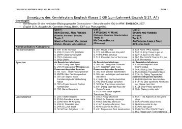 Umsetzung des Kernlehrplans Englisch Klasse 5 G8  (zum ... - CSG