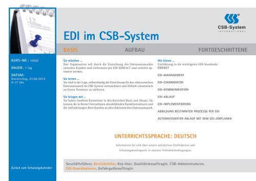 Schulungskalender 1. halbjahr 2013 - CSB-System