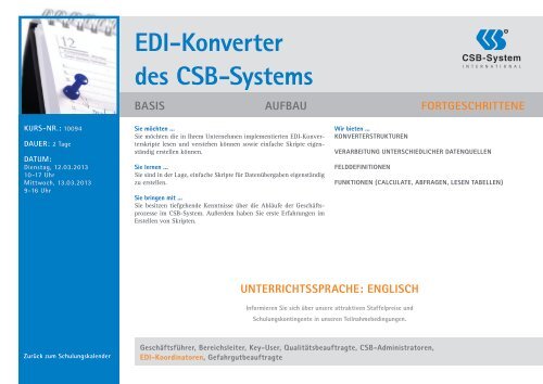 Schulungskalender 1. halbjahr 2013 - CSB-System