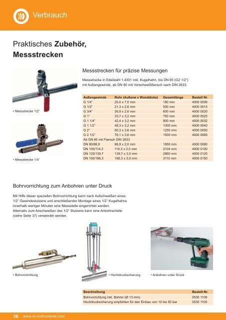 Praktisches ZubehÃ¶r, Messstrecken Verbrauch - CS Instruments