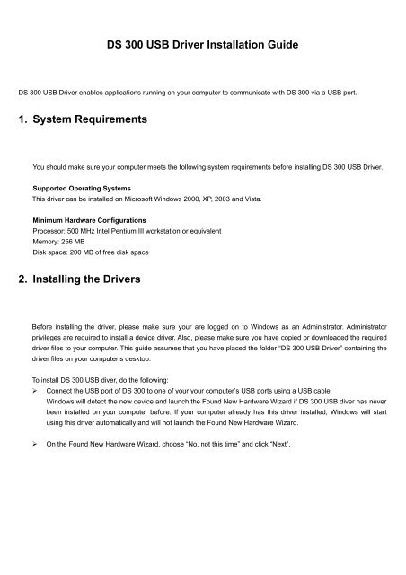 InstallationGuide driver DS 300 USB - CS Instruments