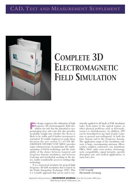 COMPLETE 3D ELECTROMAGNETIC FIELD SIMULATION - CST