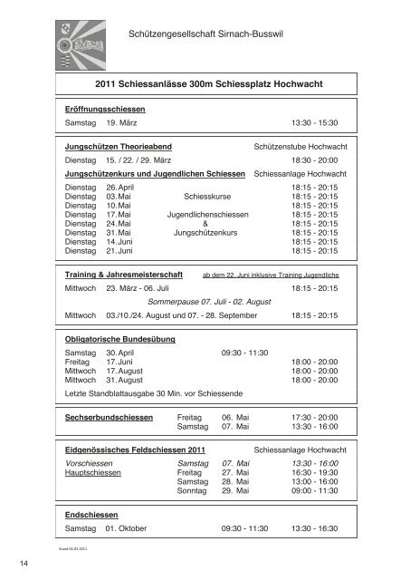 Sammeldatum: Dienstag, 29. März 2011 bis und mit