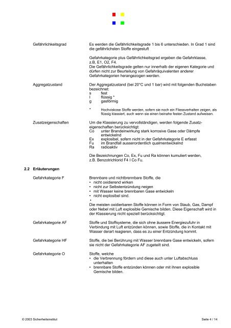 Sicherheitsdokument Klassierung von Stoffen und Waren ... - Swissi