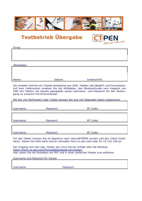 Testbetrieb Übergabe - CT-Pen