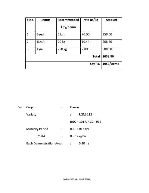 TENA - Directorate of Watershed and Soil Conservation, Rajasthan ...