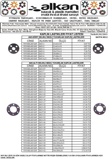 kaplin lastiği fiyat listesi / 2013