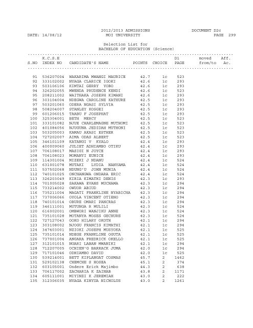 2012-2013 gssp admissions - Moi University