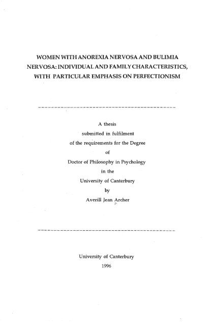 Women with anorexia nervosa and bulimia nervosa - University of ...