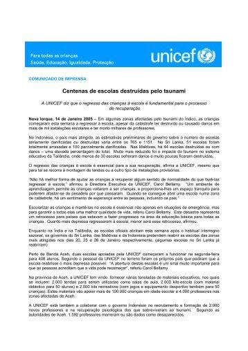 Centenas de escolas destruídas pelo tsunami - Unicef