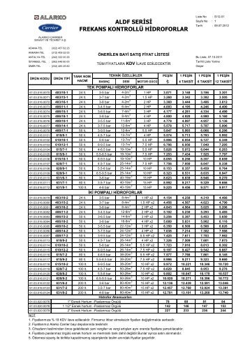 Fiyat Listesi - Alarko Carrier