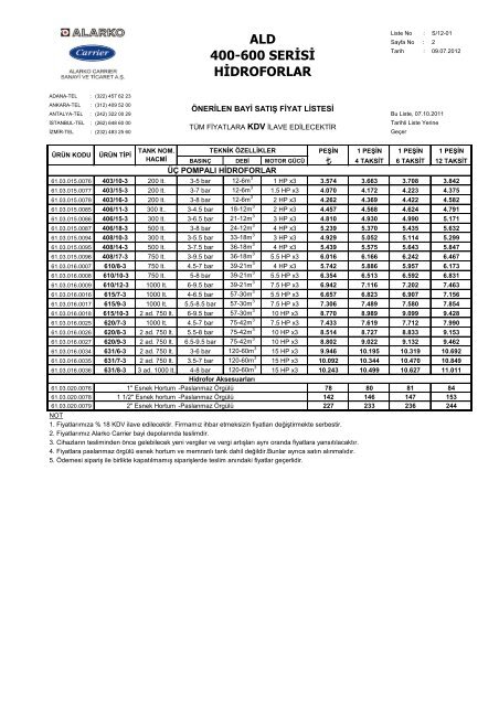 ALD 400-600 SERİSİ HİDROFORLAR - Alarko Carrier