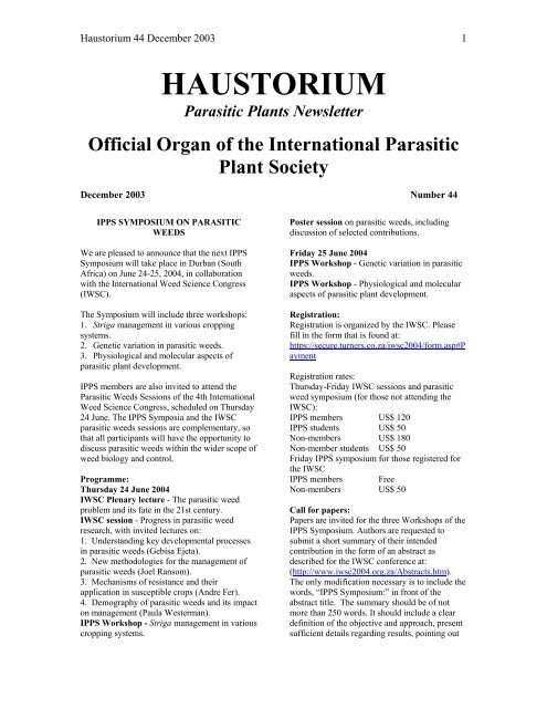 HAUSTORIUM - International Parasitic Plant Society