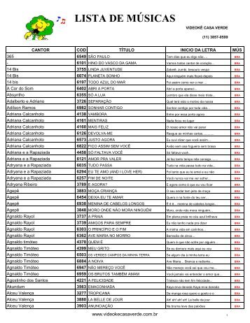 LISTA DE MÚSICAS - Videokê Casa Verde