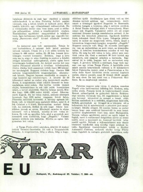 Automobil motorsport 1928 3. évfolyam 11. szám - EPA