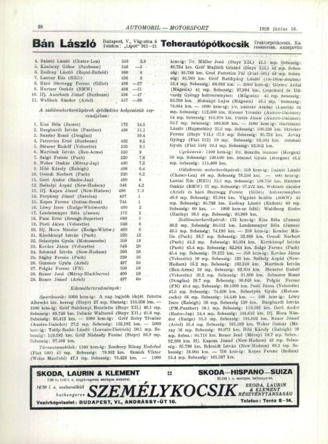 Automobil motorsport 1928 3. évfolyam 11. szám - EPA