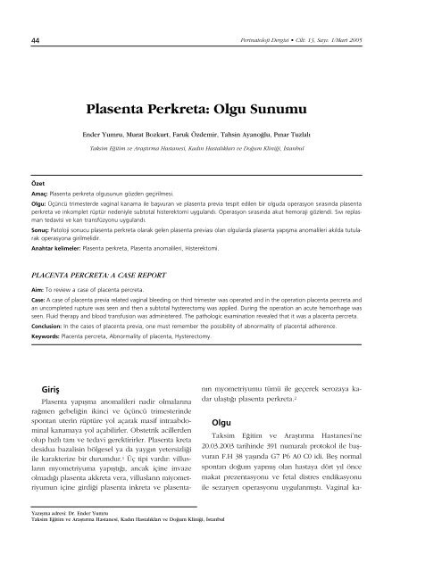 Adobe Pdf - Perinatoloji Dergisi