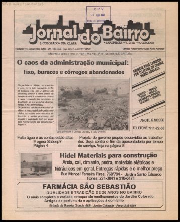 O caos da administração municipal: I ixo, buracos e córregos ...