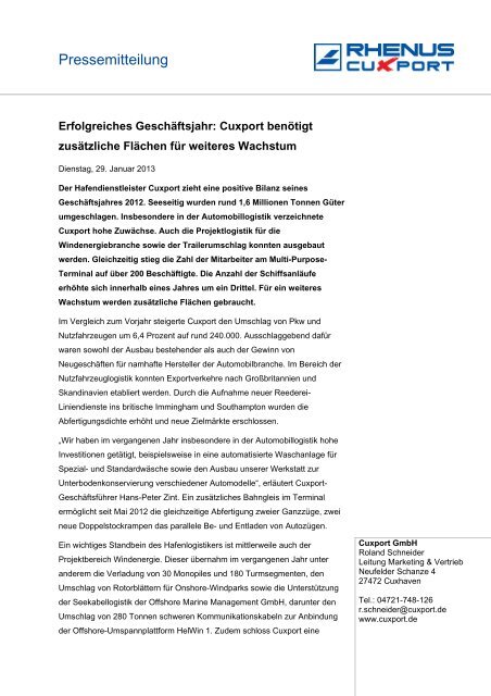 Pressemitteilung - CuxPort