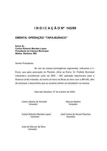 Indicação n° 143.09 - OPERAÇÃO TAPA-BURACOS - Câmara ...