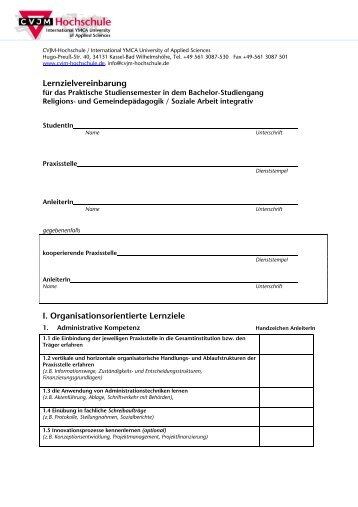 Lernzielvereinbarung I. Organisationsorientierte Lernziele - CVJM-AG