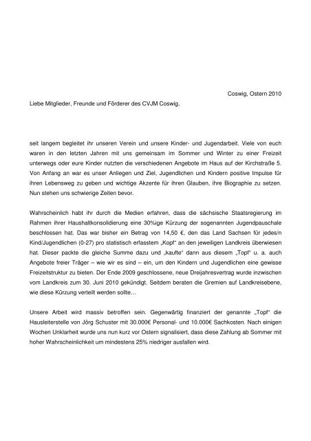 Freundesbrief - CVJM Coswig