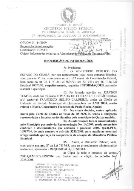 2a PROMOTORIA DE JUSTIÇA DE QUIXERAMOBIM ... - TCM-CE