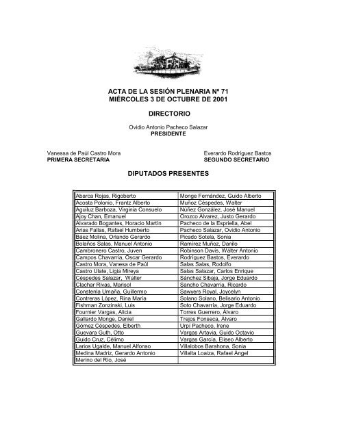 acta de la sesión plenaria nº 71 miércoles 3 de octubre de 2001 ...