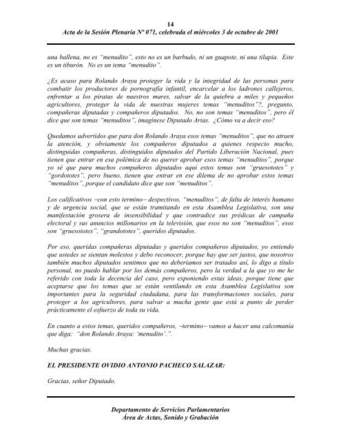 acta de la sesión plenaria nº 71 miércoles 3 de octubre de 2001 ...