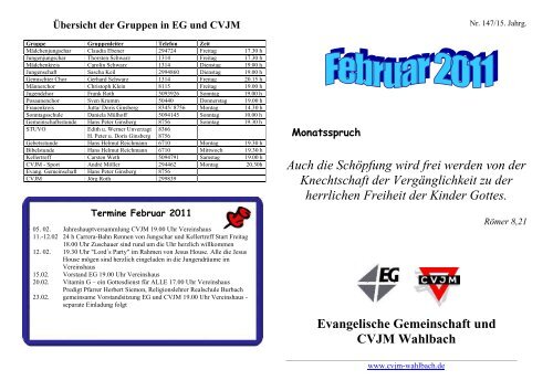 Übersicht der Gruppen in EG und CVJM - CVJM-Wahlbach