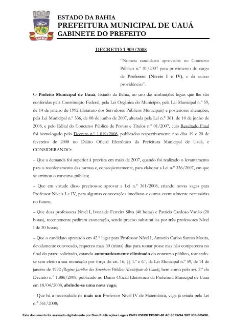 PREFEITURA MUNICIPAL DE UAUÁ - Diário Oficial Eletrônico dos ...