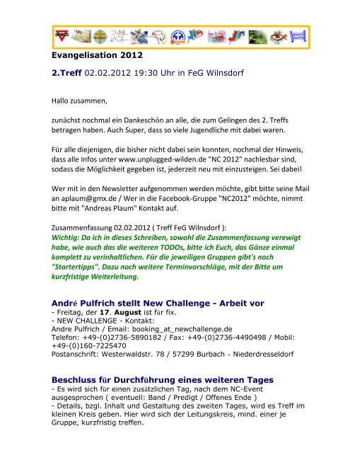Evangelisation 2012 2.Treff 02.02.2012 19:30 Uhr in ... - CVJM Wilden