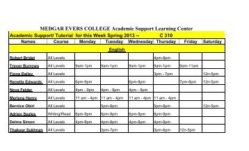 Tutor Master Schedule (PDF) - Medgar Evers College - CUNY