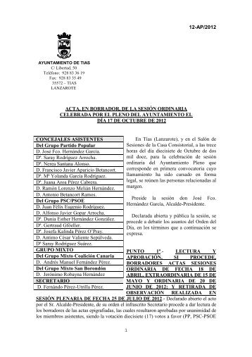 Pleno Ordinario de 17 de Octubre de 2012 - Ayuntamiento de Tías