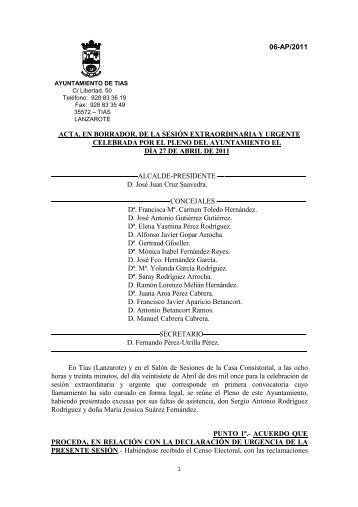 Pleno Extraordinario y Urgente de 27 de Abril - Ayuntamiento de Tías
