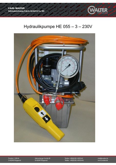 Hydraulikpumpe HE 055 â€“ 3 â€“ 230V - Carl Walter Werkzeuge