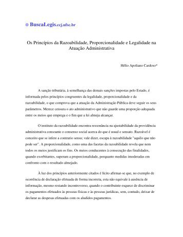 Os Princípios da Razoabilidade, Proporcionalidade e Legalidade na ...