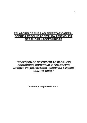 relatório de cuba ao secretário-geral sobre a ... - Gaceta de Jagua