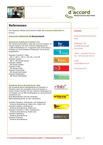 Referenzen - d'accord broadcasting solutions gmbh