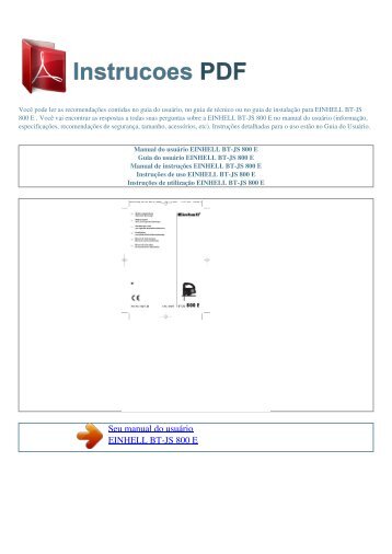 Manual do usu嫫io EINHELL BT-JS 800 E - INSTRUCOES PDF