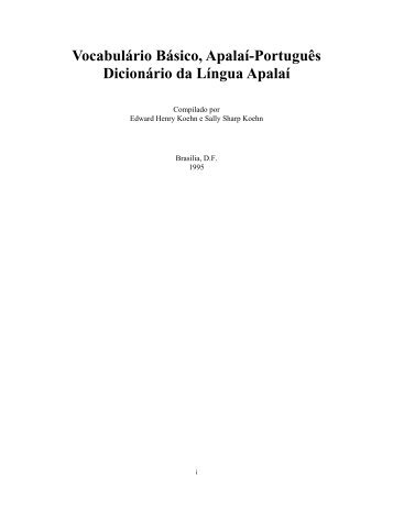 Vocabulário Básico, Apalaí-Português Dicionário da Língua Apalaí