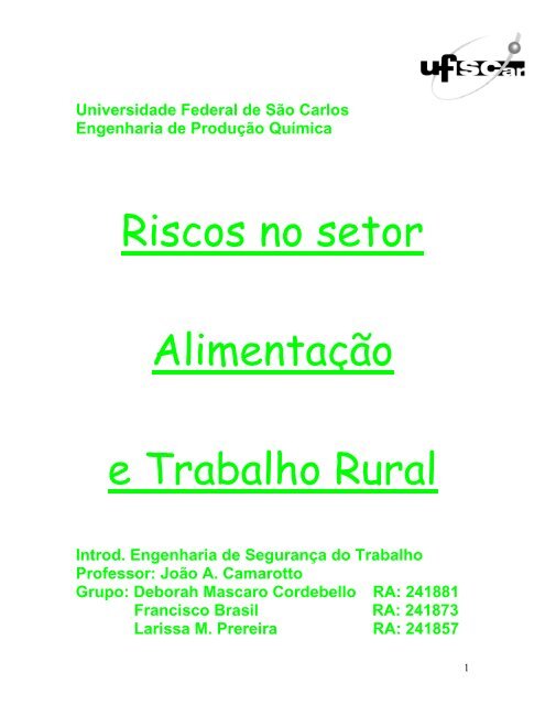 Riscos no setor Alimentação e Trabalho Rural - SimuCAD