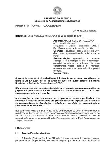 MINISTÉRIO DA FAZENDA Secretaria de Acompanhamento ...