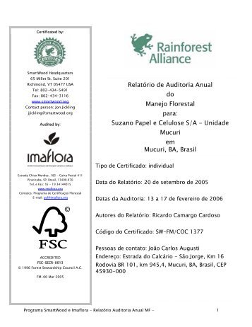 Suzano Papel e Celulose S/A - Rainforest Alliance