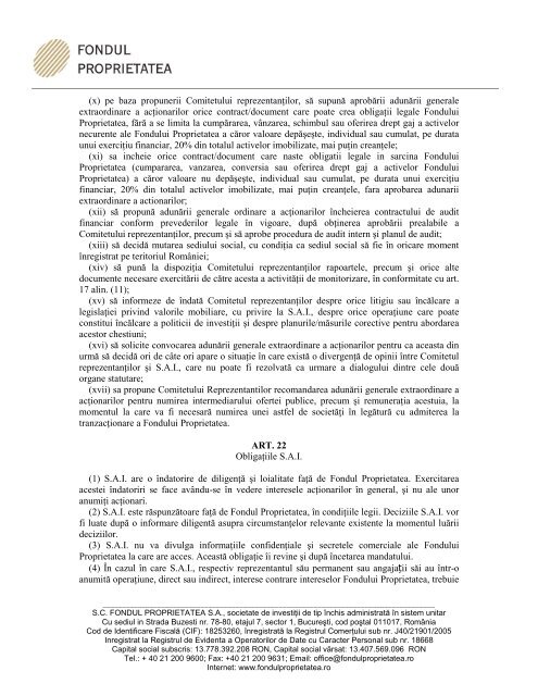 Actului Constitutiv - Fondul Proprietatea