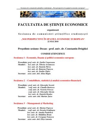 Buletin stiintific 2010 - Facultatea de Stiinte Economice