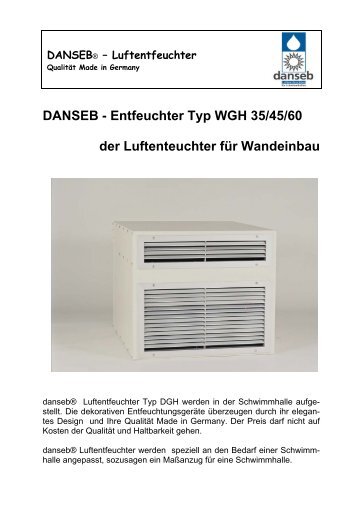DANSEB - Entfeuchter Typ WGH 35/45/60 der Luftenteuchter für ...